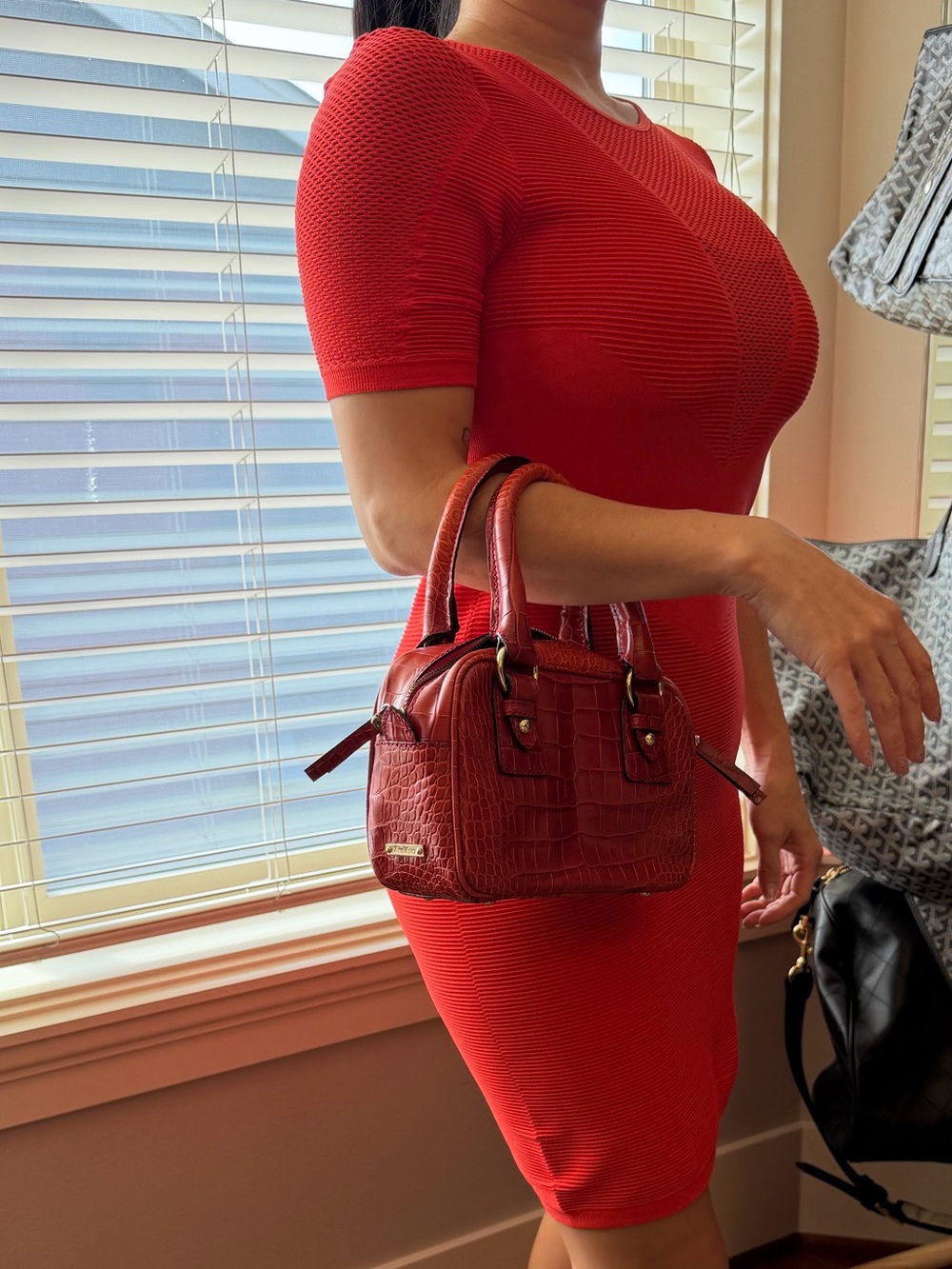 MaxMara Red Croc-Embossed Leather Top Handle petite Bag Satchel with Strap